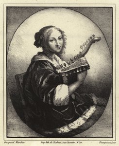 Portret van een muzikant door Caspar Netscher